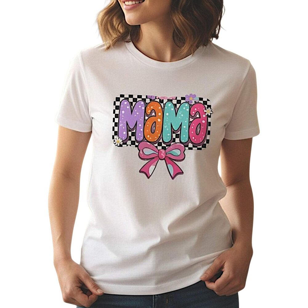Womens Coquette Mama Shirt Cute Bow Graphic Mothers Day Gift Tee White